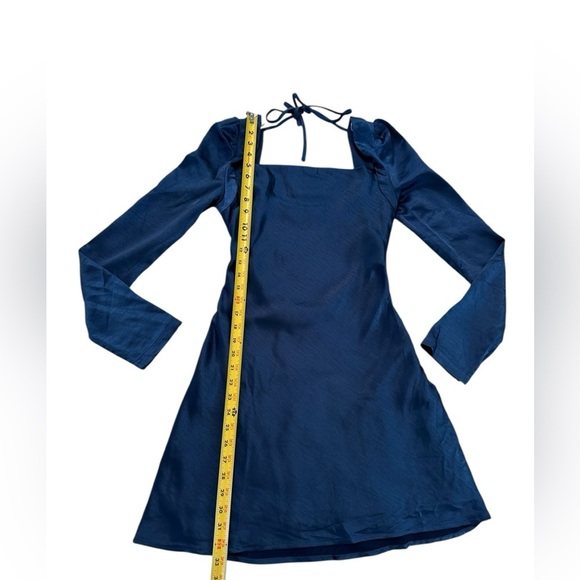 Lulus Adoring Charm Dark Blue Satin Long Sleeve Backless Mini Dress Size S NWT - Picture 9 of 17
